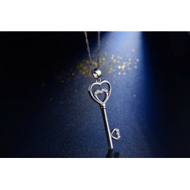 Valentine Key Hearts Key Pendant Necklace in Sterling Silver